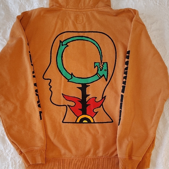 Brain Dead Orange Hoodie with Black Graphics - Picture 5 of 6